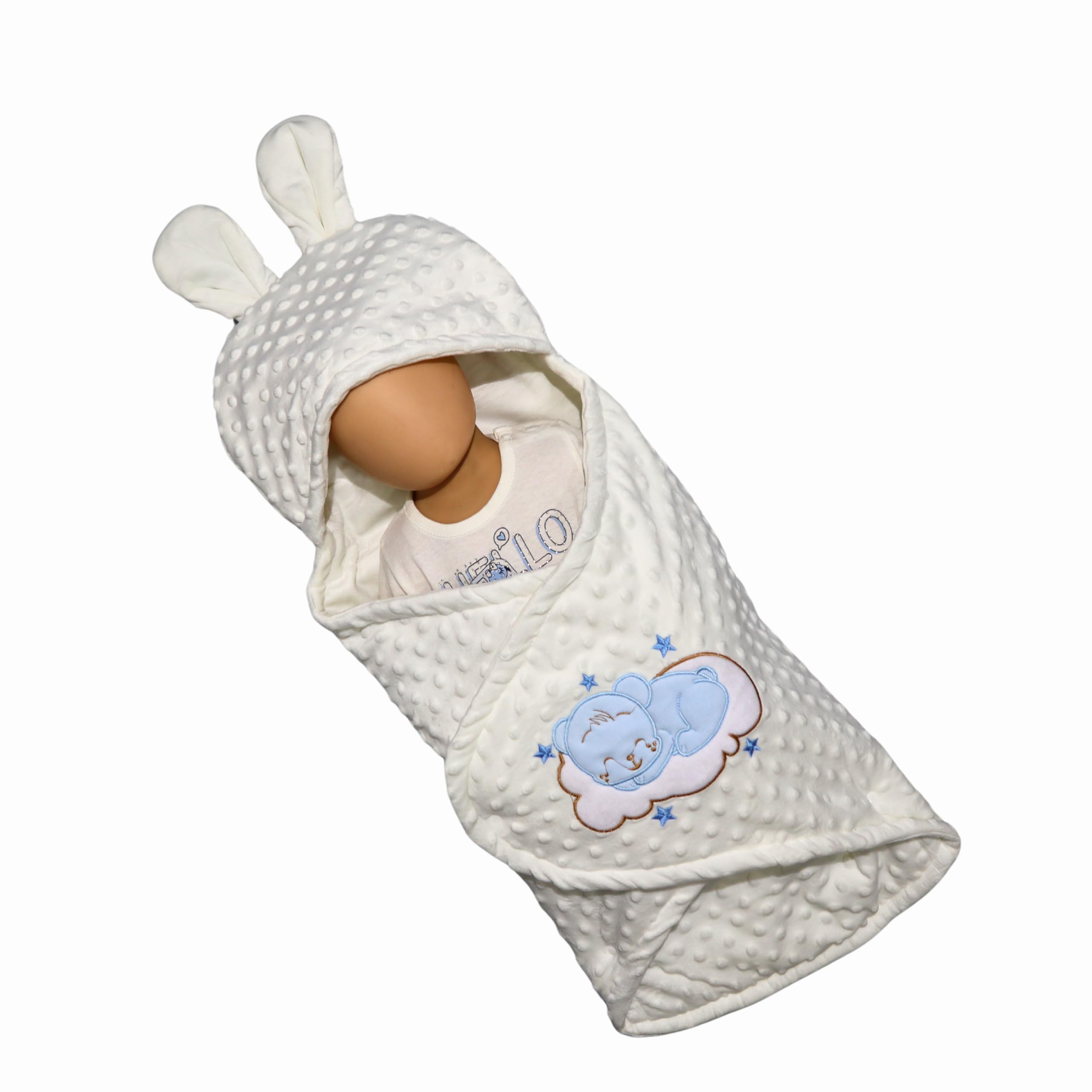 Honey KidsSoft Velvet Baby Sleeping Bag - Cozy and Comfortable Infant Sleep Sack for Sweet Dreams (Cream - Blue)