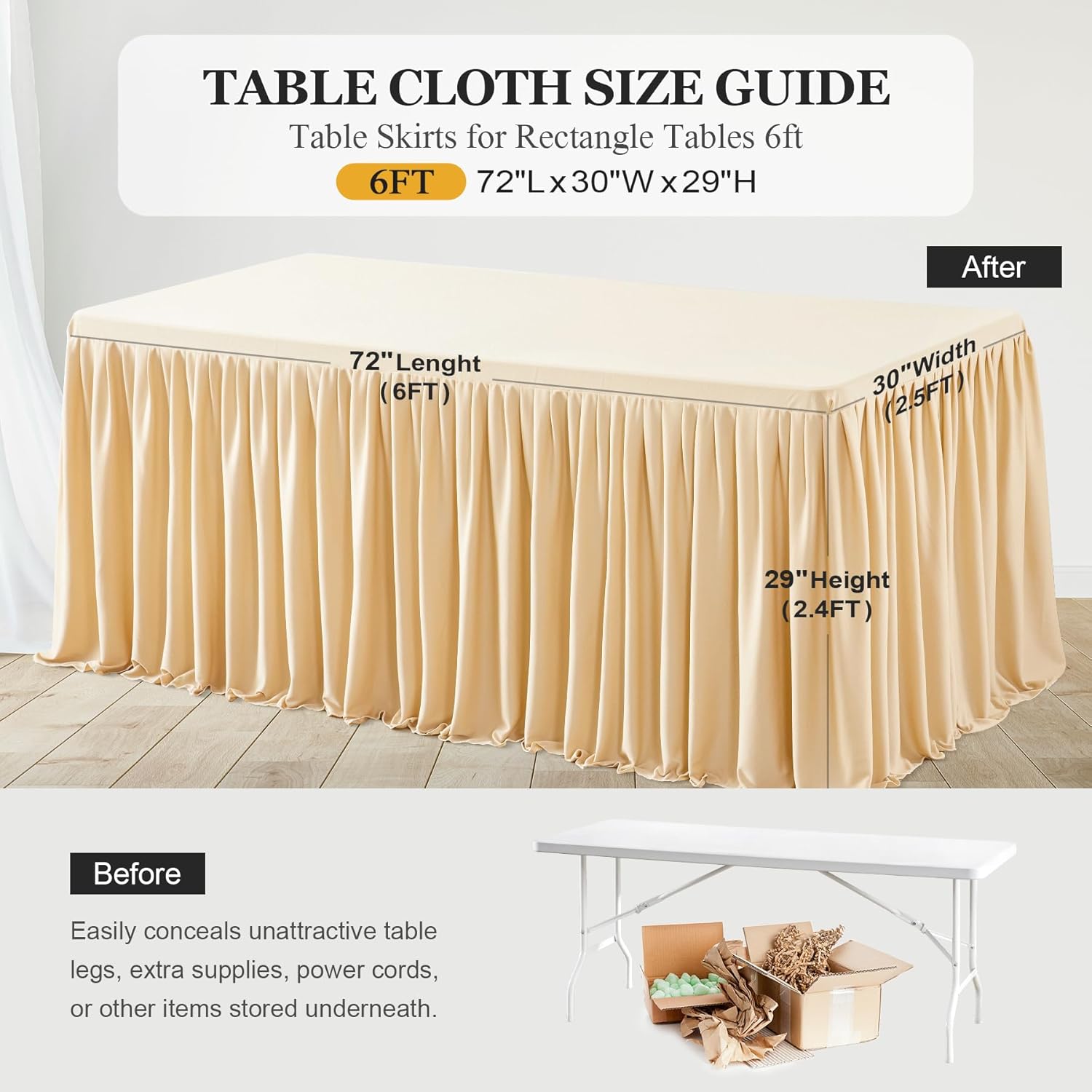 6 Pack Champagne Table Clothes for 6 Foot Rectangle Tables, Premium Polyester Rectangle Tablecloth Wrinkle Resistant Washable Table Cover for Wedding, Party, Dining,Banquet,Buffet Tables