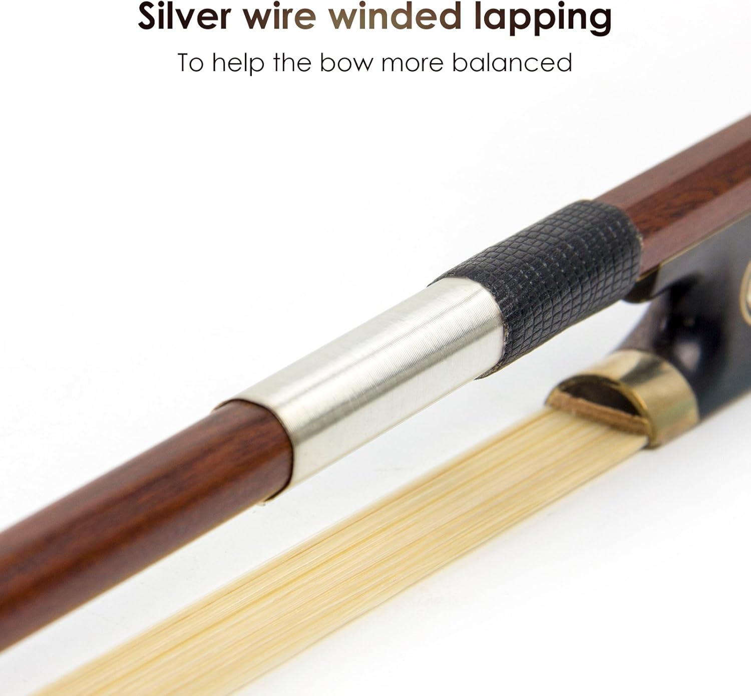 Kmise Violin Bow 4/4 Sandalwood Bows for Fiddle Octagonal Round Stick with Mongolian Horse Hair Ox Horn Frog Silver Wire Winding for Beginners and Advanced Players