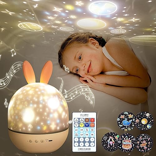Miniatura 8 de Luz nocturna para niños proyector giratorio de luz nocturna estrellada con control remoto 6 películas recargable por USB calma música lámpara de