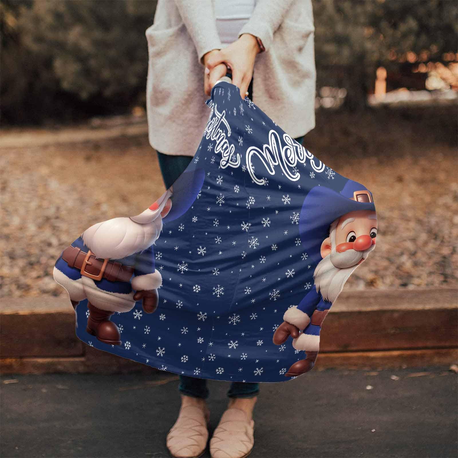 Nursing Cover for Breastfeeding Scarf, Navy Blue Cute Santa Claus Merry Christmas Snow Baby Car Covers Super Soft Multi Use for Canopy Shopping Cart Cover Blanket Stroller Cover