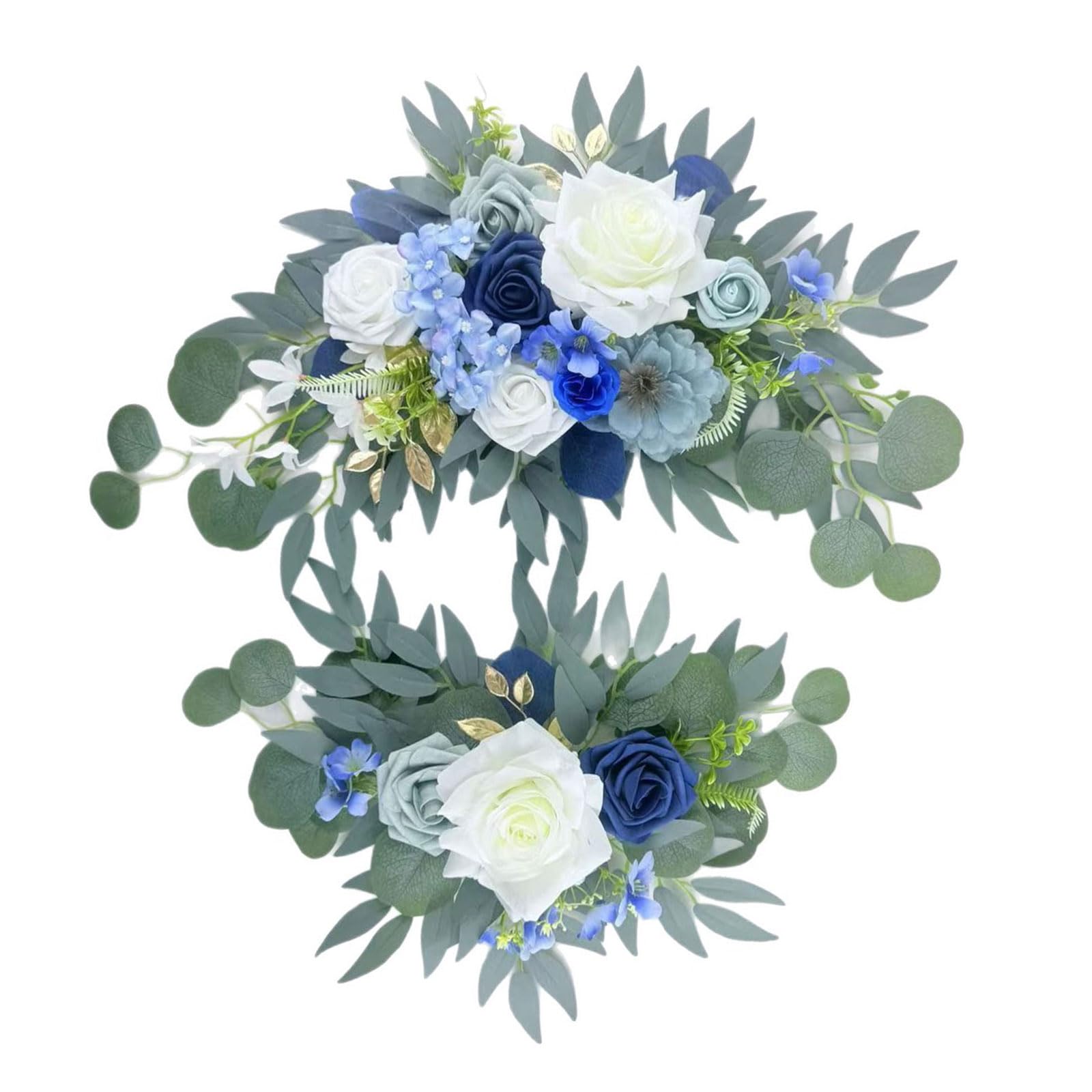 GMBYLBY Simulation Rose Flower Bouquet for Wedding Reception Chair Back Welcome Sign Decoration Table Flower Arrangement Blue Wedding Blossomy Set
