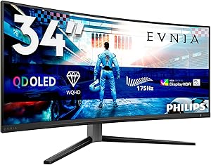 PHILIPS Evnia 34M2C6500-34 Inch OLED WQHD Curved Gaming Monitor, 175 Hz, 0.03 ms, HDR400, Ambiglow, FreeSync Premium Pro, …