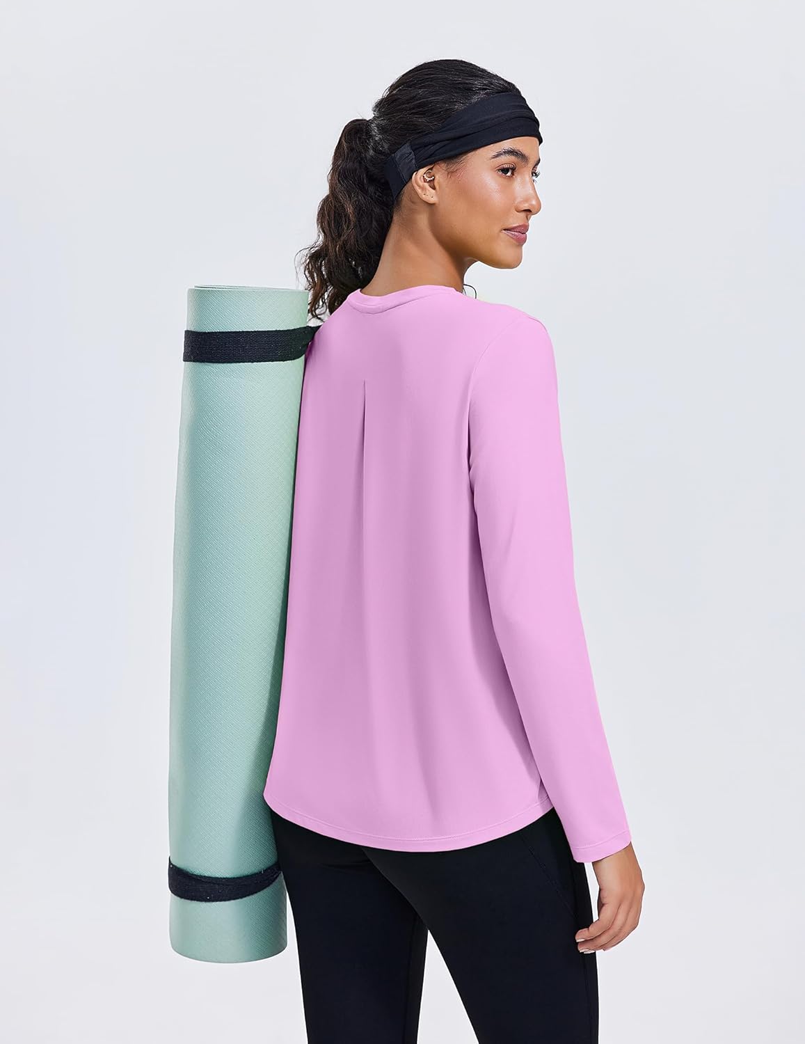 PINSPARK Workout Tops for Women Long Sleeve Athletic Shirt Soft Loose Fit Exercise Shirt with Back Pleated Pilates Yoga Tops