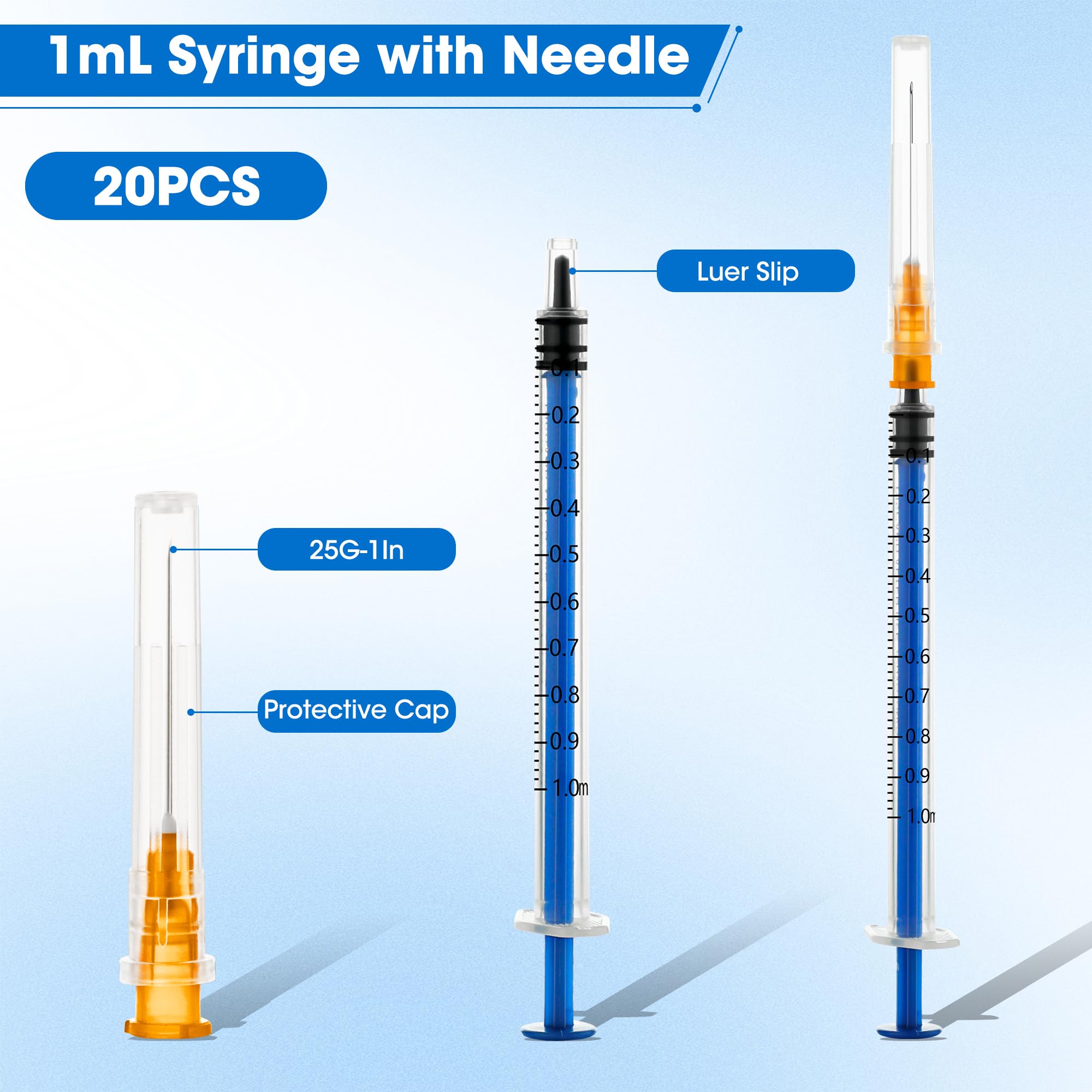 Disposable Syringe for Scientific Labs, Individually Wrapped (1ml 25Ga 1" Luer Slip, Count, 20.0) — Amazon image 2