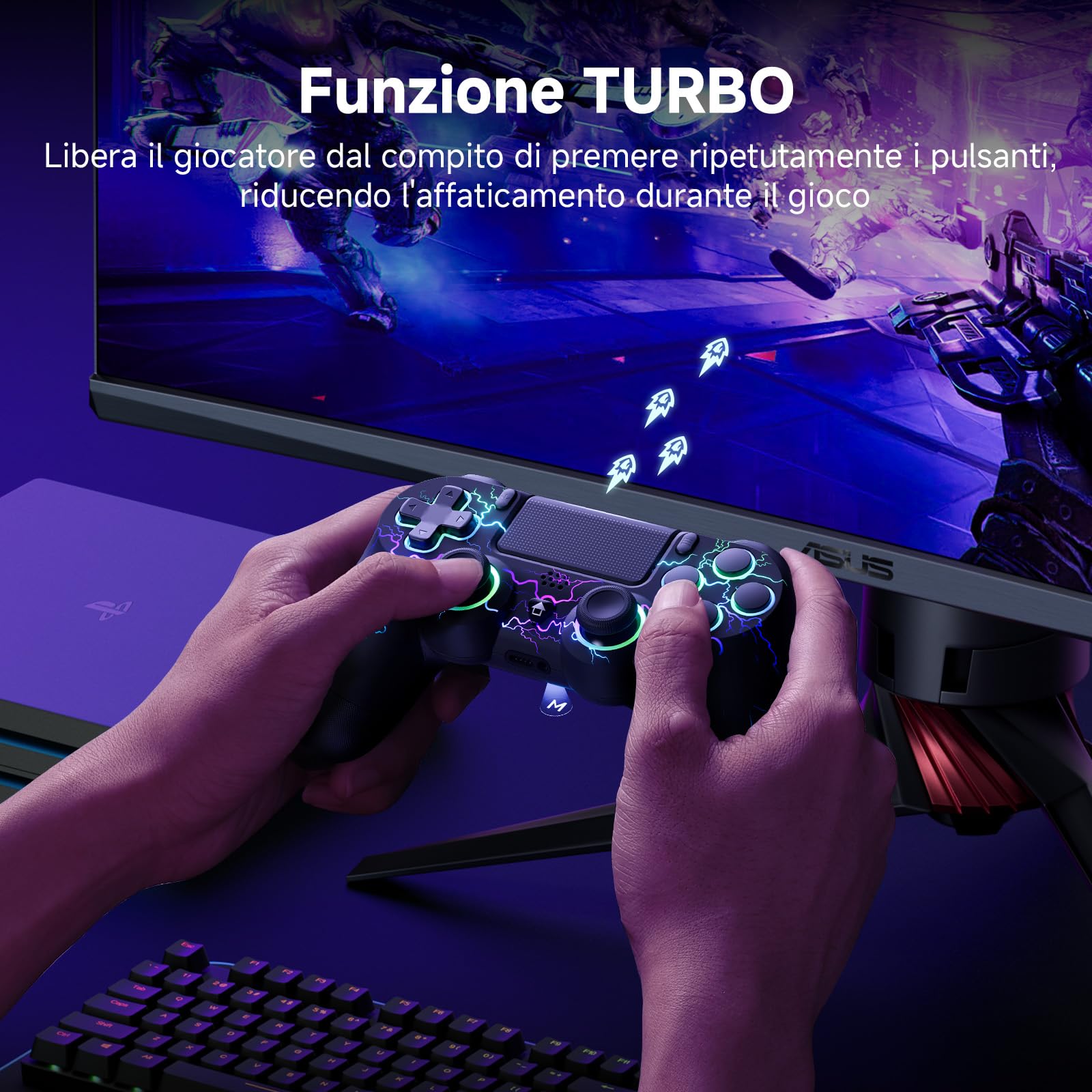 ECHTPower Mando para PS4, Upgrade Mando Bluetooth para PS4/PC, Type-C Puerto, Hall Joystick, Botones Traseros, 1000mAH Batería, Turbo, Vibración, Giroscopio, Diesño Ergonómico Antideslizante — view 8