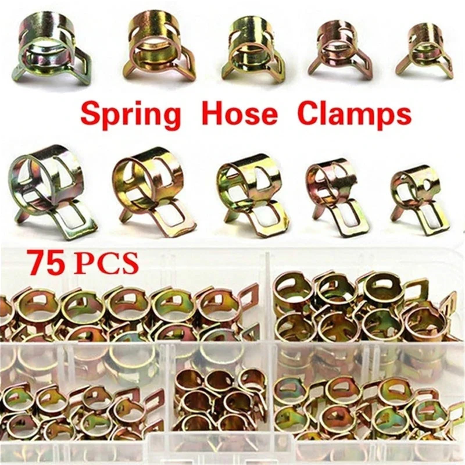 75 piezas de 6 mm, 7 mm, 8 mm, 9 mm y 10 mm a elegir, abrazadera de resorte for manguera de silicona de vacío, abrazadera de resorte for automóvil, abrazadera for tubo de combustible, aceite y agua.