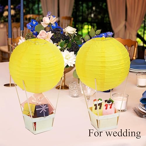 Miniatura 5 de Namalu Juego de 24 centros de mesa de globo de aire caliente, linternas de papel, cajas de madera para dulces con palos, manualidades para