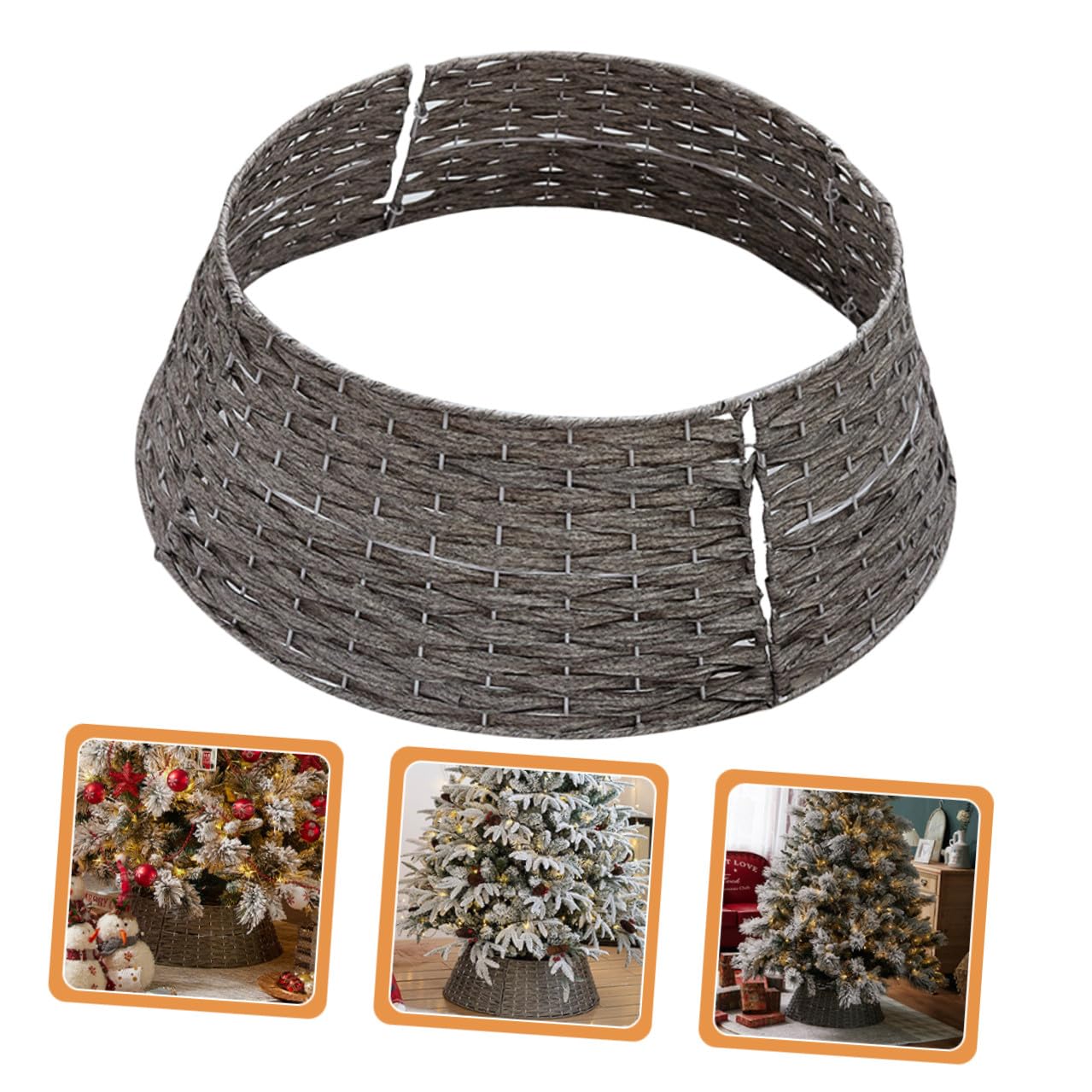 Supporto Albero di Natale Gonna Intrecciata in Rattan Grigia Piccola Copertura Decorativa per Alberi Artificiali per Eventi e Casa