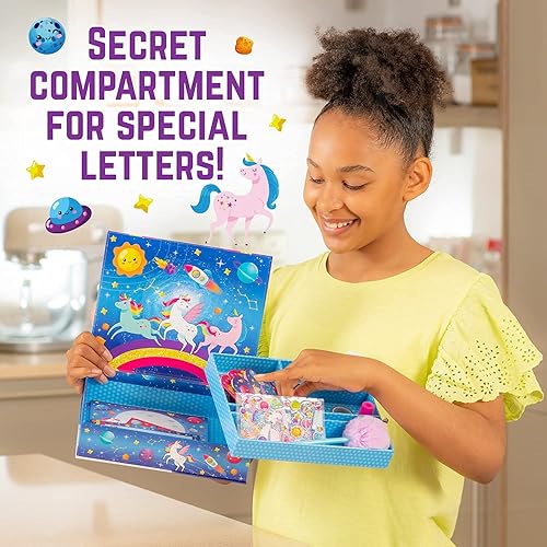 Miniatura 6 de GirlZone Unicorn Cosmic Galaxy - Juego de escritura para niñas, kit de escritura de letras de 45 piezas para niñas creativas, regalo mágico de