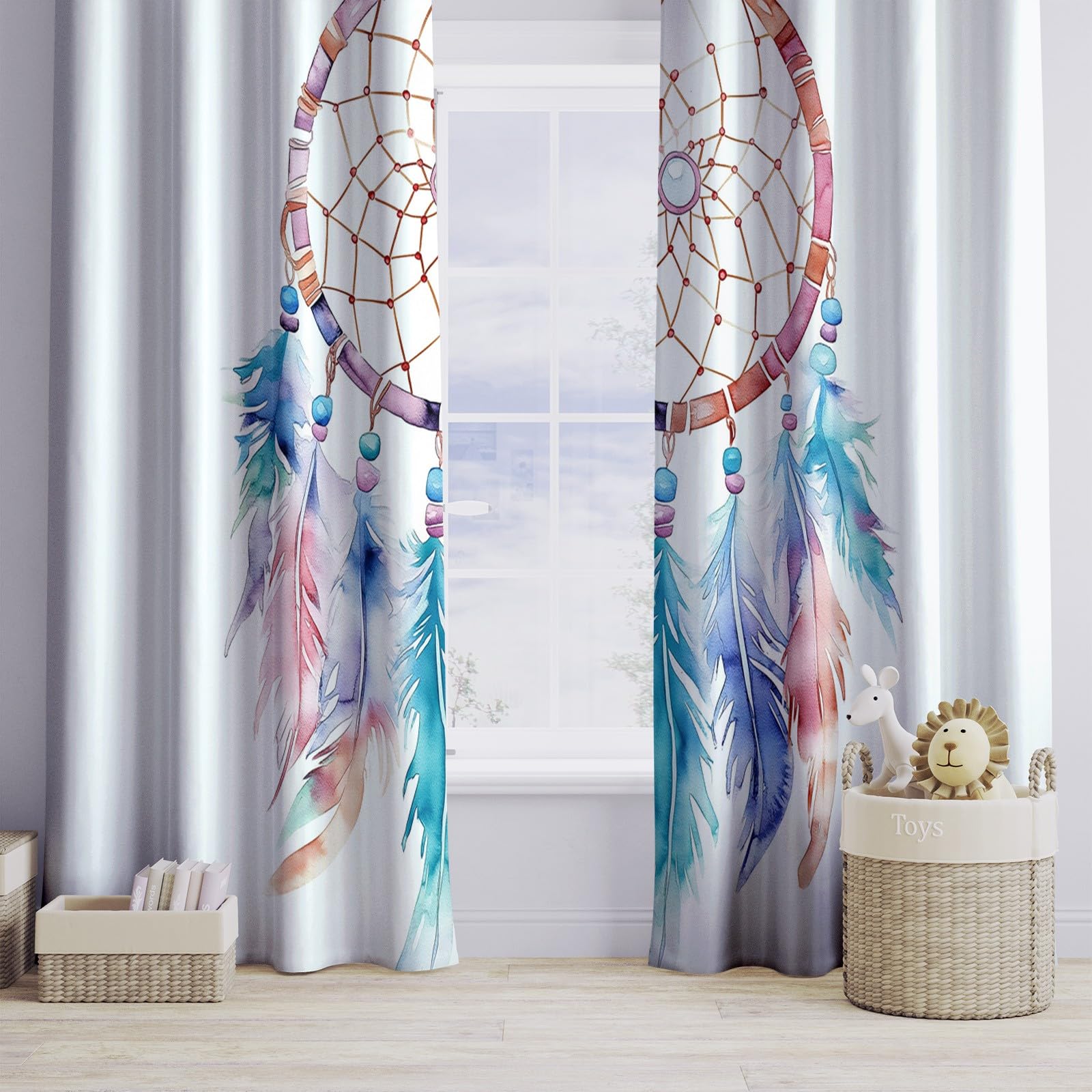 Generisch Blickdicht Vorhang Ösenschal Verdunkelungsvorhang 3D Aquarellmalerei Traumfänger Gardinen Kinderzimmer Wohnzimmer Thermovorhang Polyester Vorhänge H260 x B140 cm 2Er Set