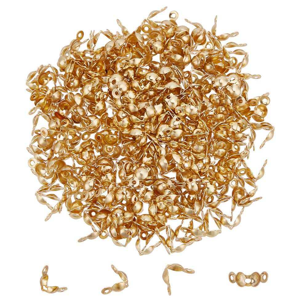 UNICRAFTALE 300Pcs 18K Gold Plated Stainless Steel Bead Tips Endcaps Calotte Ends Knot Covers Clamshell Knot Cover Endcaps Fold Over Bead Covers for DIY Bracelet Jewelry Making