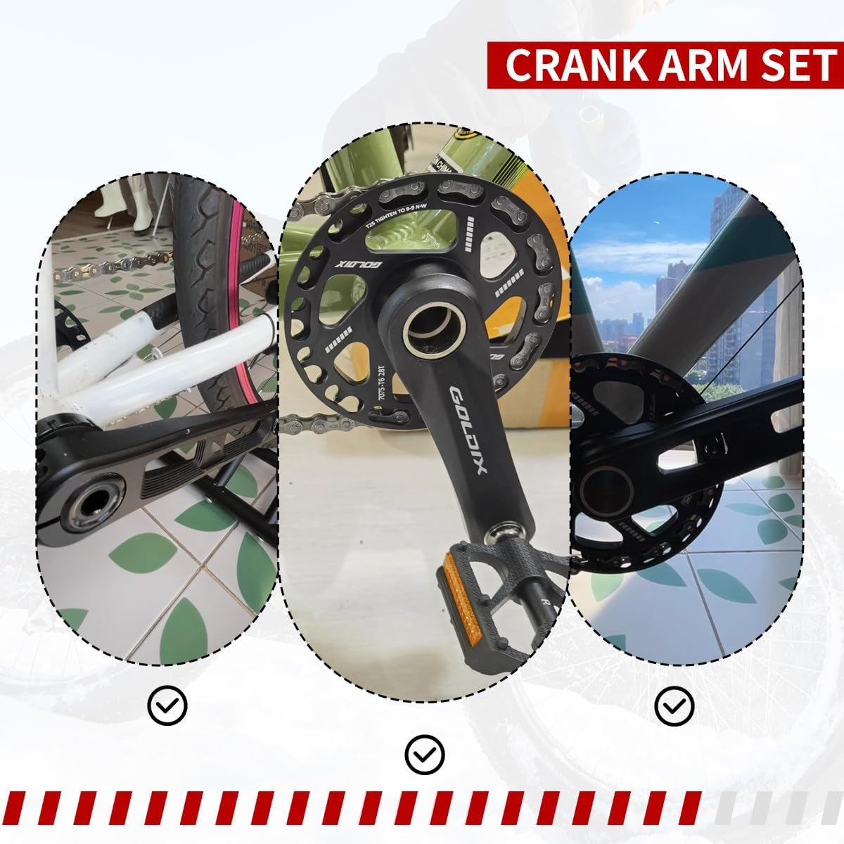 Bike Crank Arm Set 110/127/140/150/155/165mm Children's Bike Hollow Integrated Crankset Aluminum Alloy Left Right Crank Arm for Mountain Folding Bike