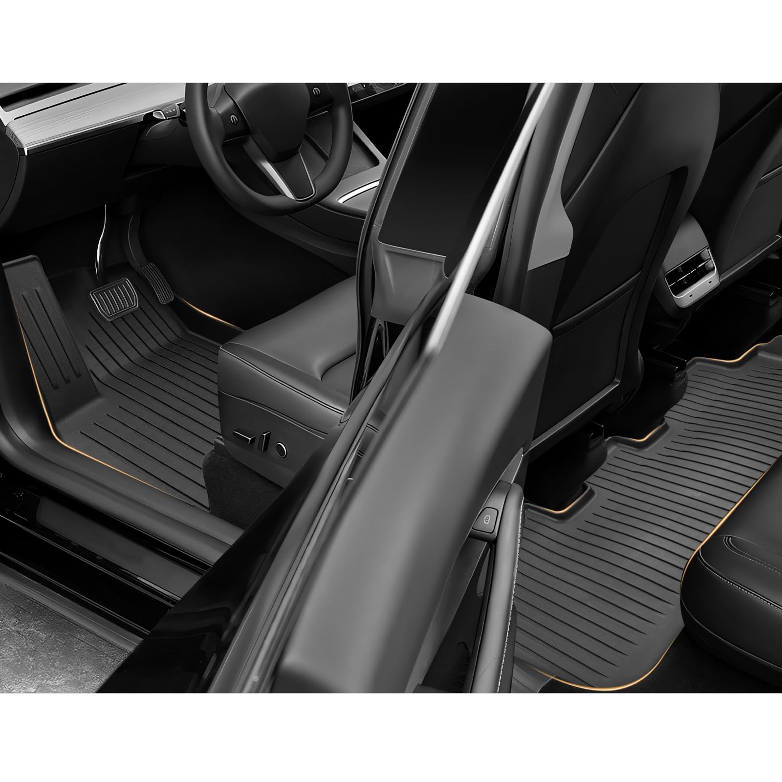 ECOZEN Tappetini Abitacolo per Tesla Model Y 2021-2024 Tappetini in TPE gomma, antiscivolo, impermeabile, battitacco in gomma rinforzato, bottoni di fissaggio, accessori Model Y 2021 2022 2023 2024