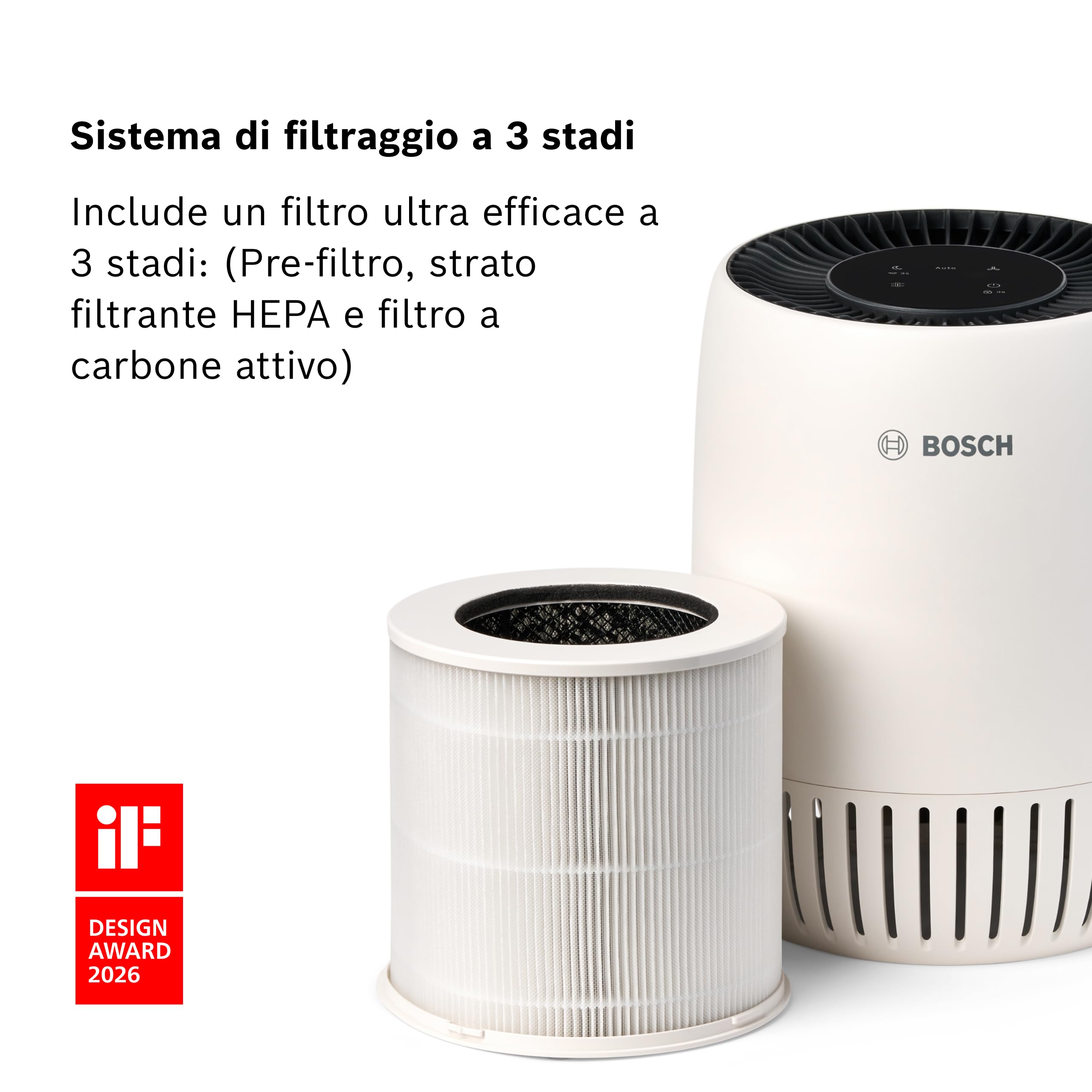 Bosch Air 1000 Purificatore d’Aria - Rimuove gli inquinanti, include filtro aria e modalità sleep (< 25 dB(A)) - per superfici fino a 23 m² - con modalità automatica - CADR: 100 m³/h