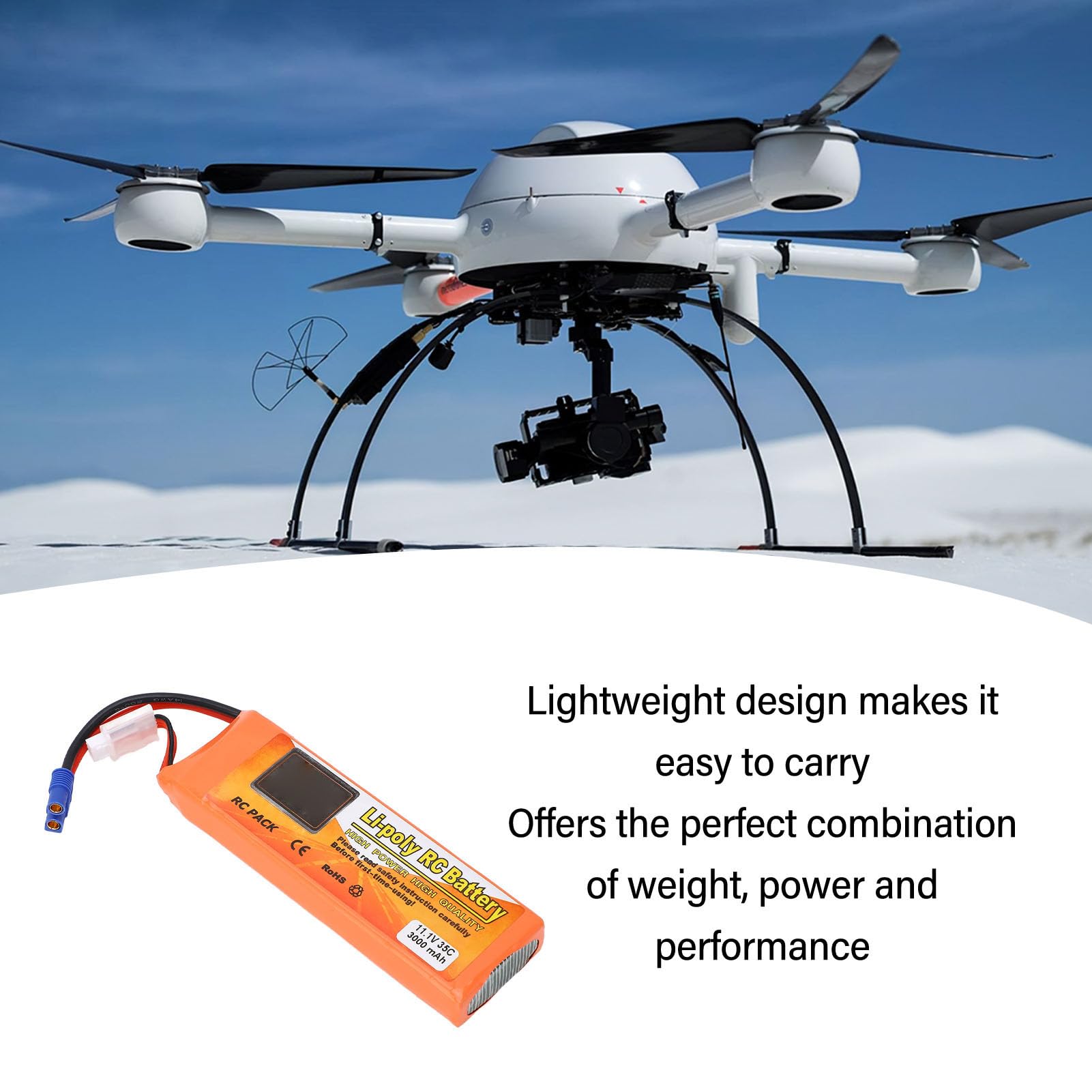 Batería Lipo 3S 3000mAh 11.1V 35C Soft Pack RC Batería con Conector Deans T, Batería de Reemplazo de Seguridad Liviana Portátil Quadcopter con Enchufe EC3 para Avión Lancha Rápida