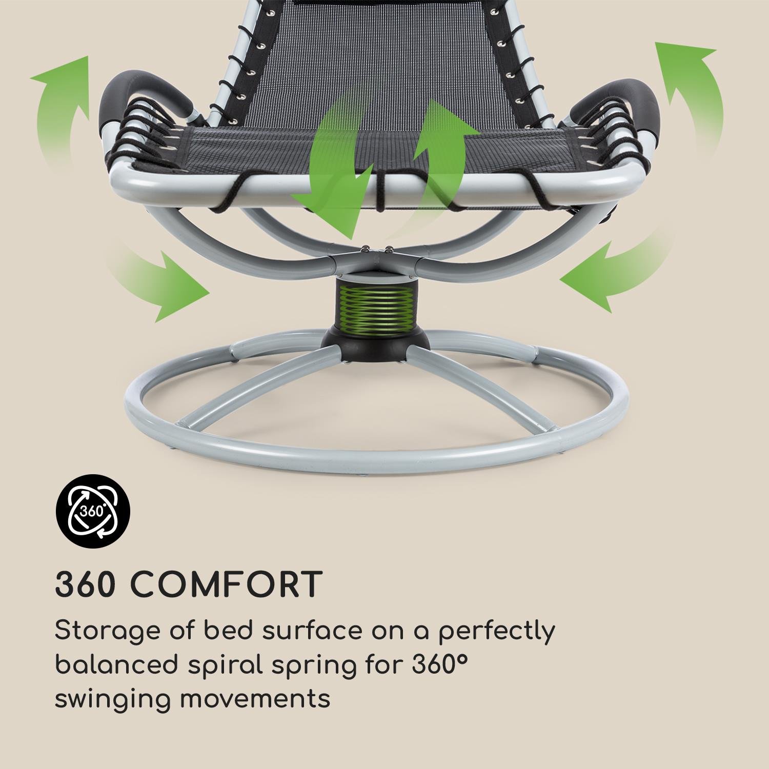 blumfeldt The Chiller - Sedia a Dondolo, Sedia da Giardino, Lettino, Sdraio, Pulizia Facile, Resistente alle Intemperie, Movimento Oscillante a 360°, ComfortMesh, Acciaio Tubolare, Nera