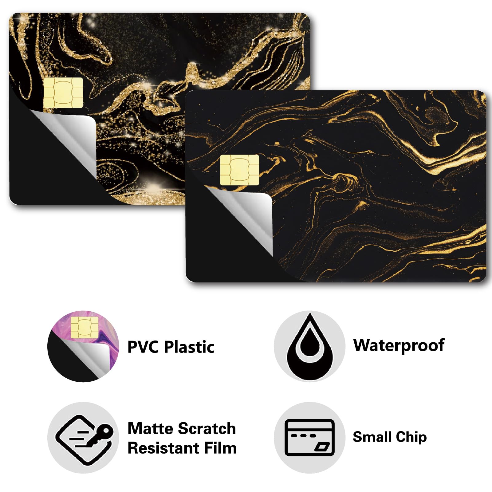 CREATCABIN 8Pcs Credit Card Skin Debit Card Sticker Black Golden Quicksand Personalizing Card Decor Waterproof Removable Bank Card Protecting Sticker for Credit Card Holders 3.3x2.1in - Image 3