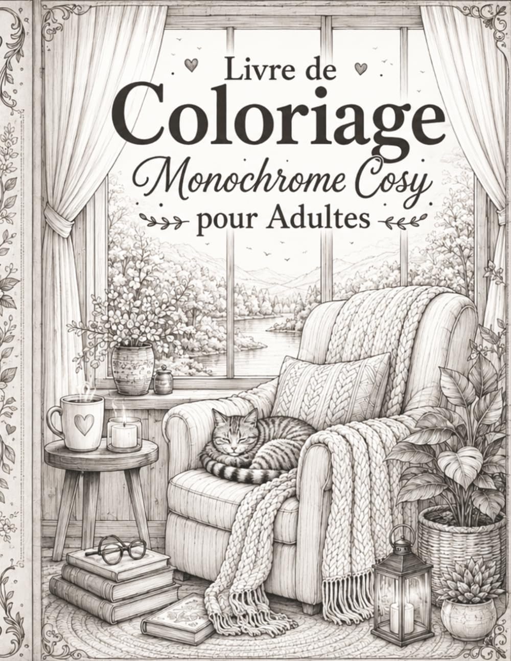Livre de Coloriage Monochrome Cosy pour Adultes: 50 illustrations relaxantes de scènes chaleureuses, intérieurs douillets, nature apaisante et moments de détente à colorier