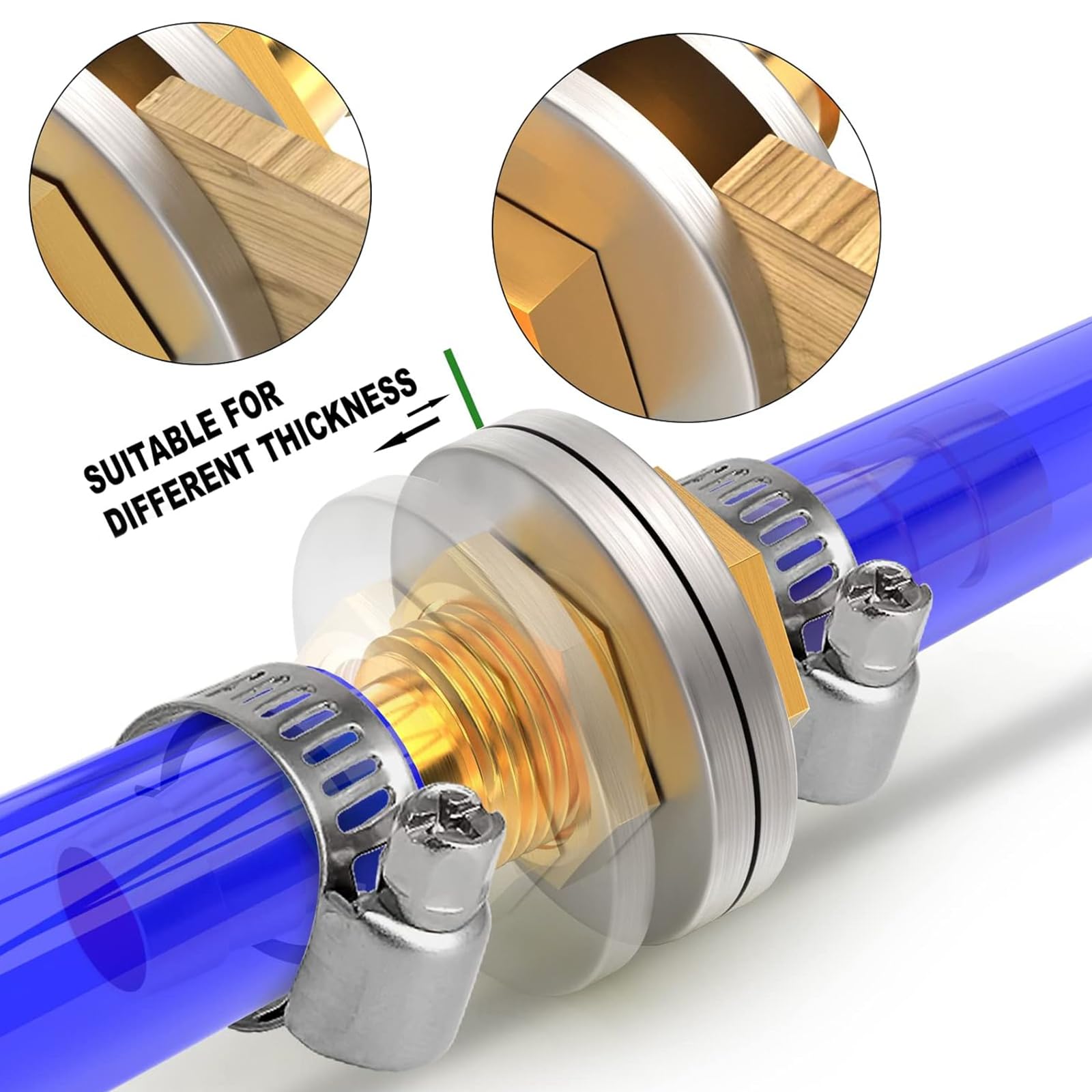 5 sztuk 8 mm do 8 mm mosiężny wąż Barb Thru-Bulk Head Hex prosty Union Fitting z 10 sztukami obejm do węża