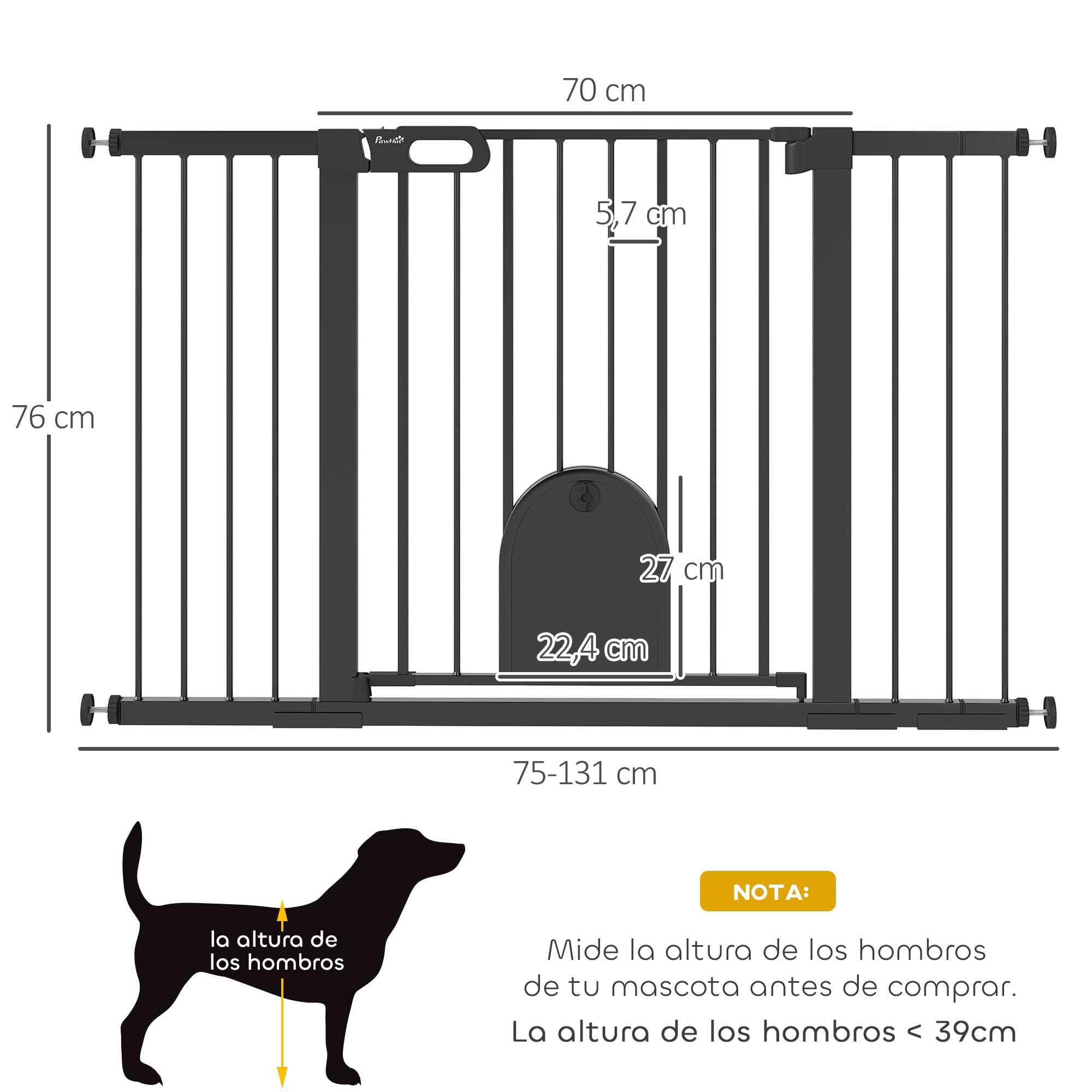 PawHut Barrière de sécurité pour Chien Extensible 75-131 cm, Noir