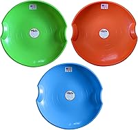 Flexible Flyer Flying Saucer Snow Sleds 3-Pack - 26" Durable Plastic Disc Sleds with Grips, Orange Green Blue for Kids Adults