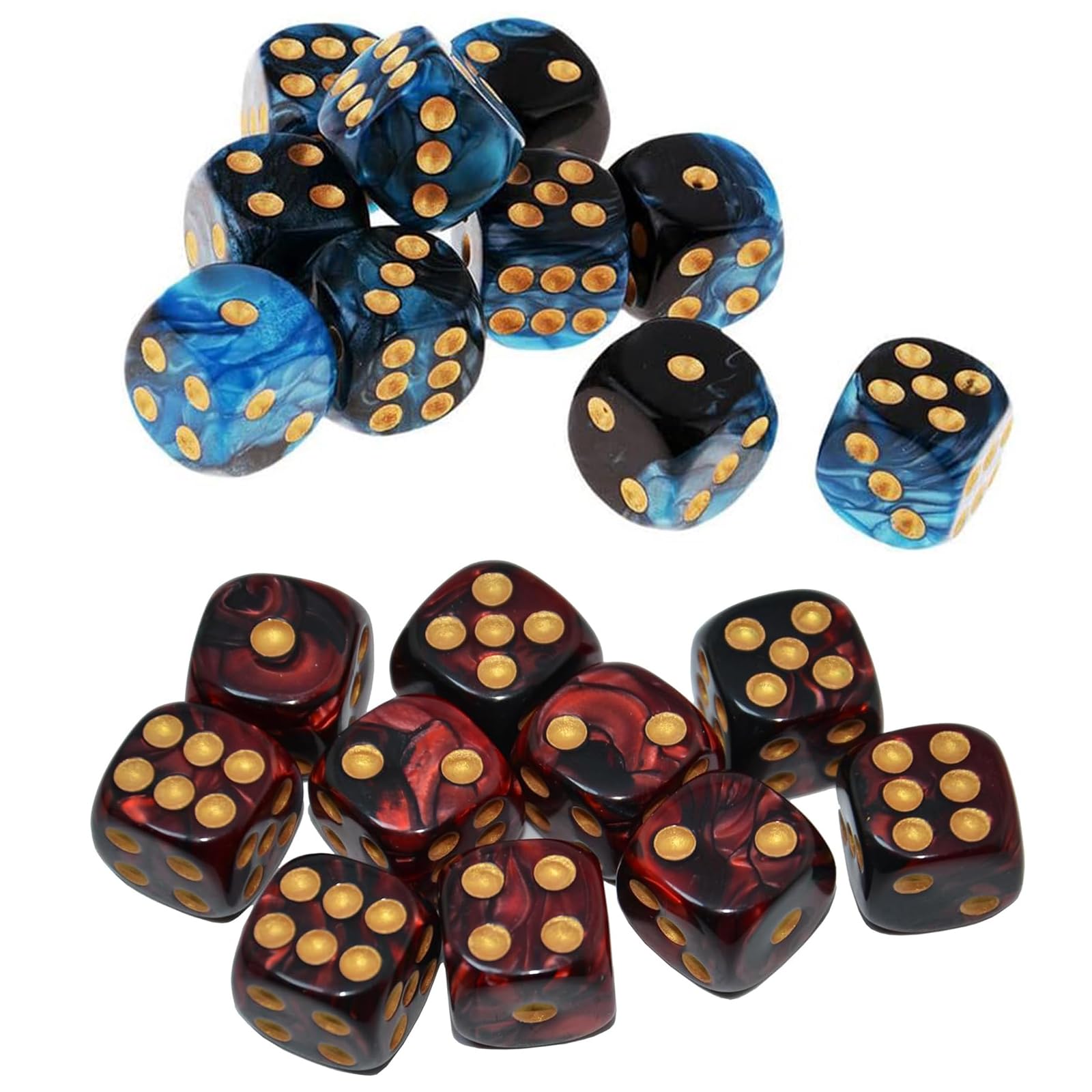 YREYBN 20Pcs d6 Dice Set, Colored Dice, 6-Sided Acrylic Dice, 16mm D6 Polyhedral Dice Set 6-sided Acrylic Diefor Playing Board Games Math Learning(Black-Red,black-bule