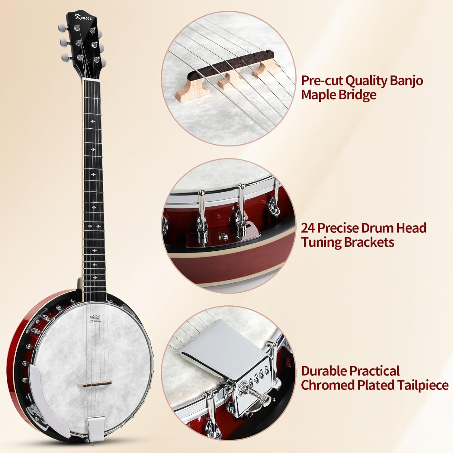 6 String Banjo Guitar Full Size, 38 Inch with Resonator Closed Back, Remo Head, Beginner Banjitar Six String Banjo Kit for Adult, Teens Starters with Bag, Strap, Piezo Pickup,Finger Picks Accessories