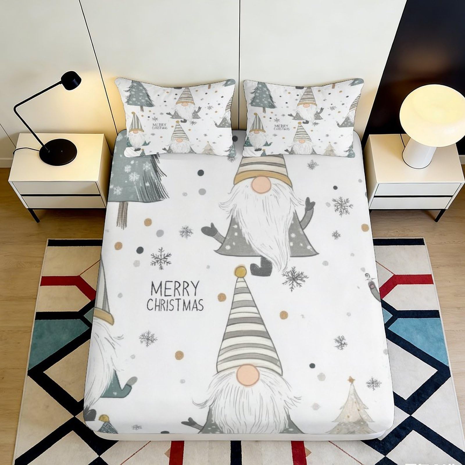 Pnayamiorkfel Style-6 3D Printed Christmas Gnome Fitted Sheet Microfiber Snowflake Tree Bed Cover Non-Slip Easy Care For Bedroom Home Decor 90X200x25cm