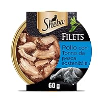 Sheba Filets Cibo Umido per gatti con Pollo e Tonno, 32 vaschette da 60g ognuna