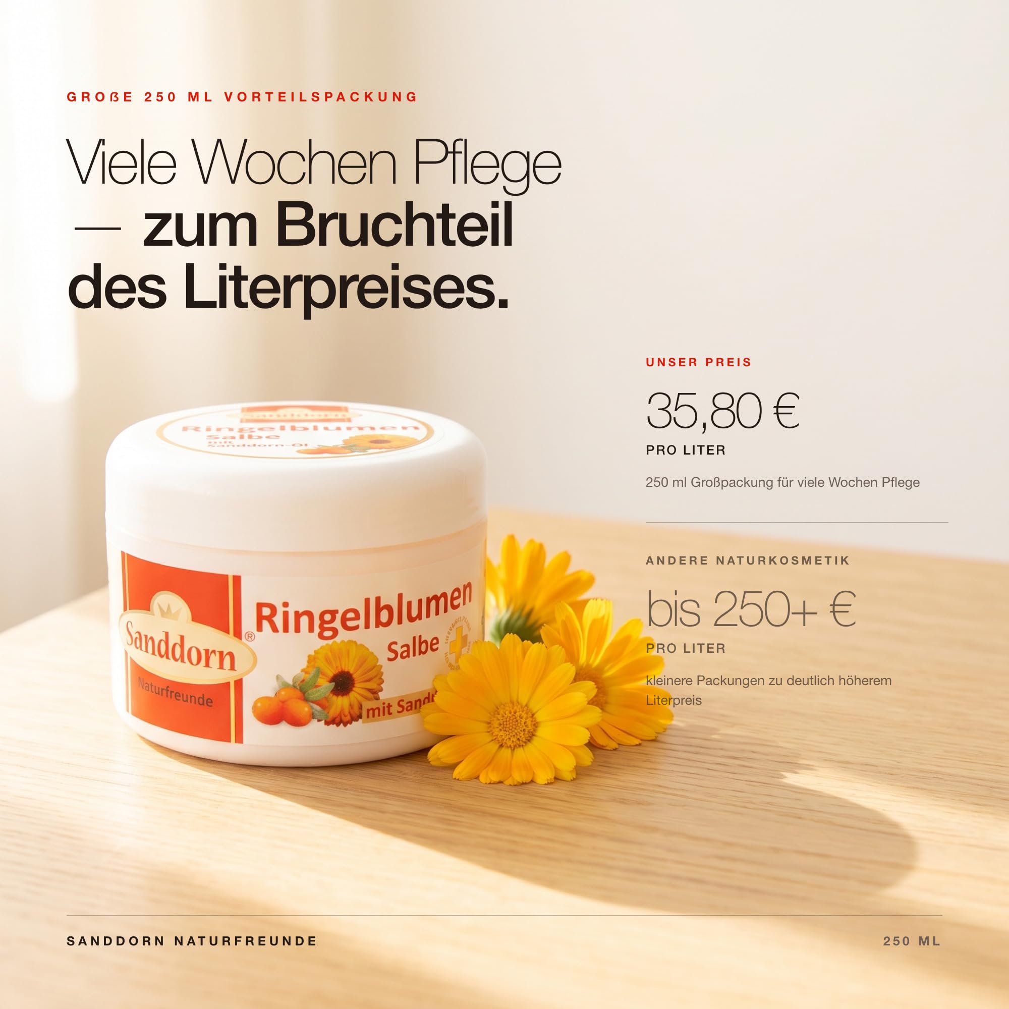 5-er Set RINGELBLUMEN SALBE mit Sanddorn-Öl | 250 ml | Calendula Creme für trockene & rissige Haut | Made in Europe