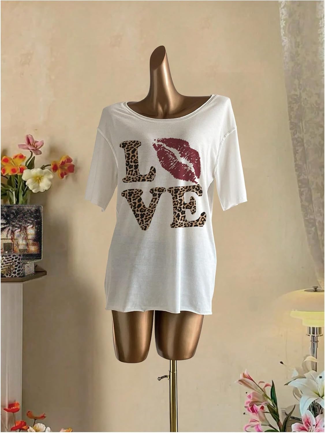 SweatyRocks Women's Leopard Letter Print Off Shoulder T Shirts Casual Short Sleeve Going Out Tops - Image 5