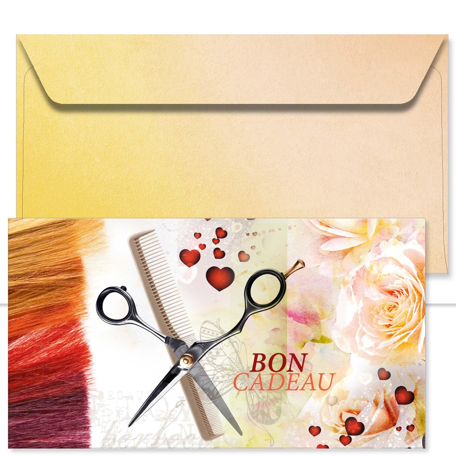POS BON - 100 bons cadeaux à remplir avec enveloppe - formulaires imprimés pour des salons de coiffure K1275F1-100-V1