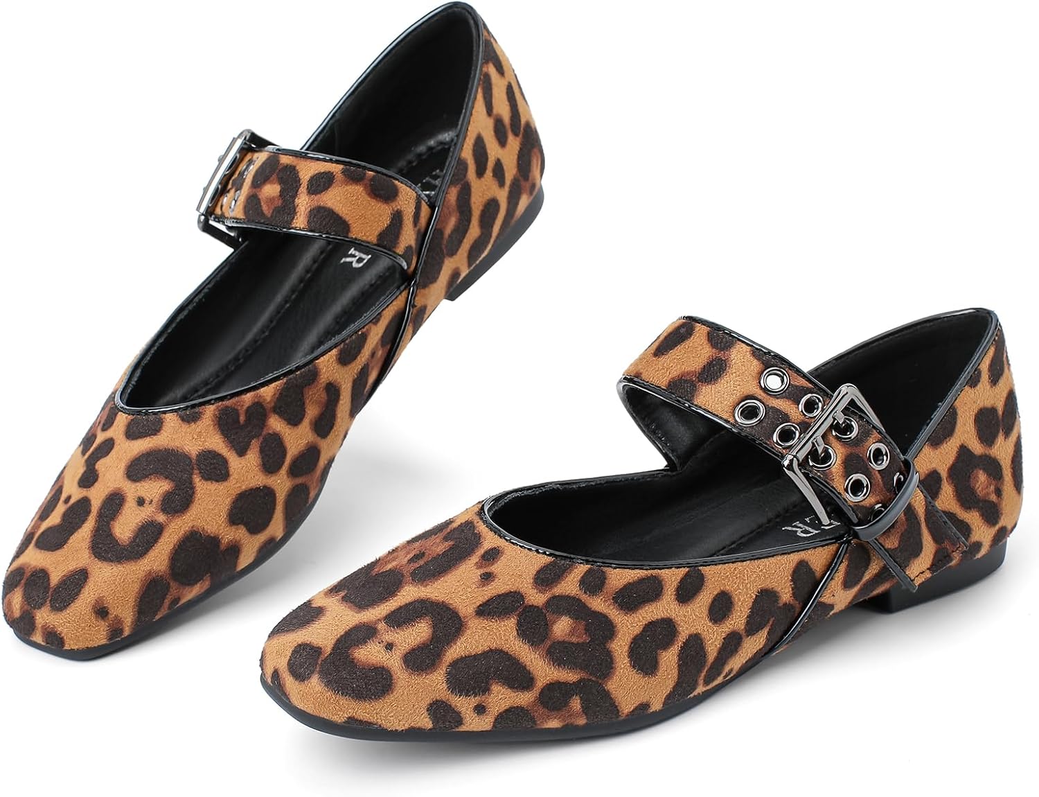 Hxlber Flats for Women Mary Jane Square Toe Ballet Flat Shoes Ankle Strap Dressy Comfortable Slip on Formal Dress Flat Shoes