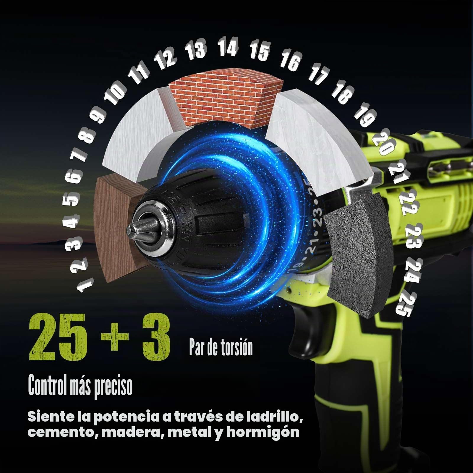 Taladro Inalámbrico, Juego De Taladro/Atornillador Inalámbrico 1300 Mah 28 V Con Kit De Accesorios 24 Piezas, Destornillador Eléctrico, Taladro Verde)