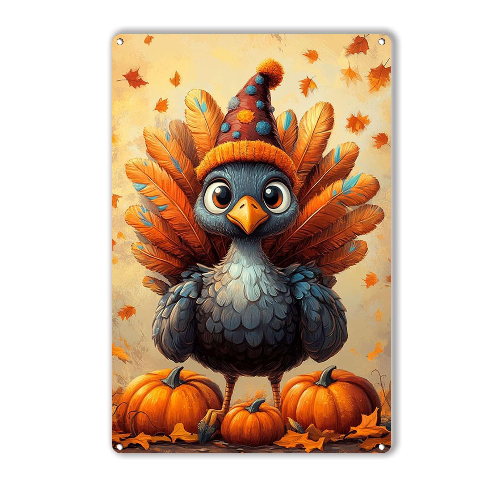 Anceky Funny Happy Thanksgiving Turkey Tin Sign Vintage Metal Tin Sign Wall Decor for Bar Kitchen Cafe Home Living Room 12×16 Inch