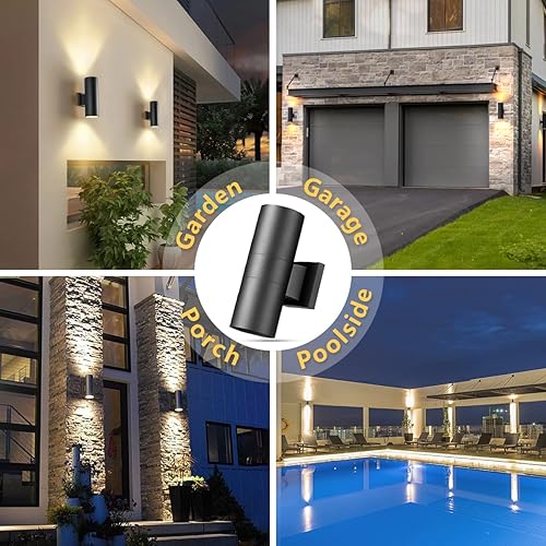 Miniatura 7 de wowlite Lámpara de pared al aire libre, iluminación exterior, diseño de cilindro de montaje en pared impermeable negro mate, accesorio de luz para