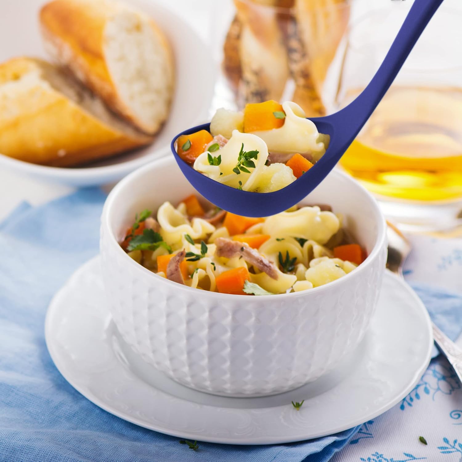 Zulay Soup Ladle Spoon with Comfortable Grip - Cooking and Serving Spoon for Soup, Chili, Gravy, Salad Dressing and Pancake Batter - Large Nylon Scoop & Soup Ladel Great for Canning and Pouring - Navy: Home & Kitchen