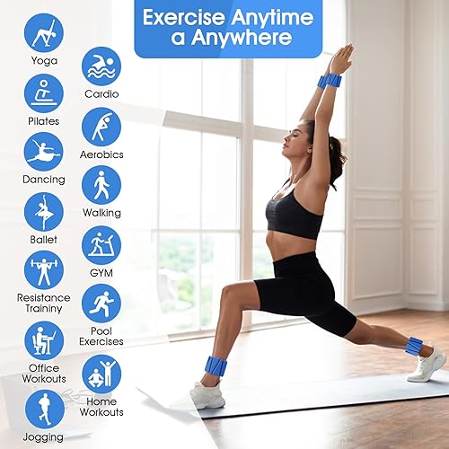 Miniatura 6 de Pesas de muñeca, paquete de 2 brazaletes ajustables de silicona para mujeres y hombres, pesas de muñeca y tobillo adecuadas para yoga, caminar y