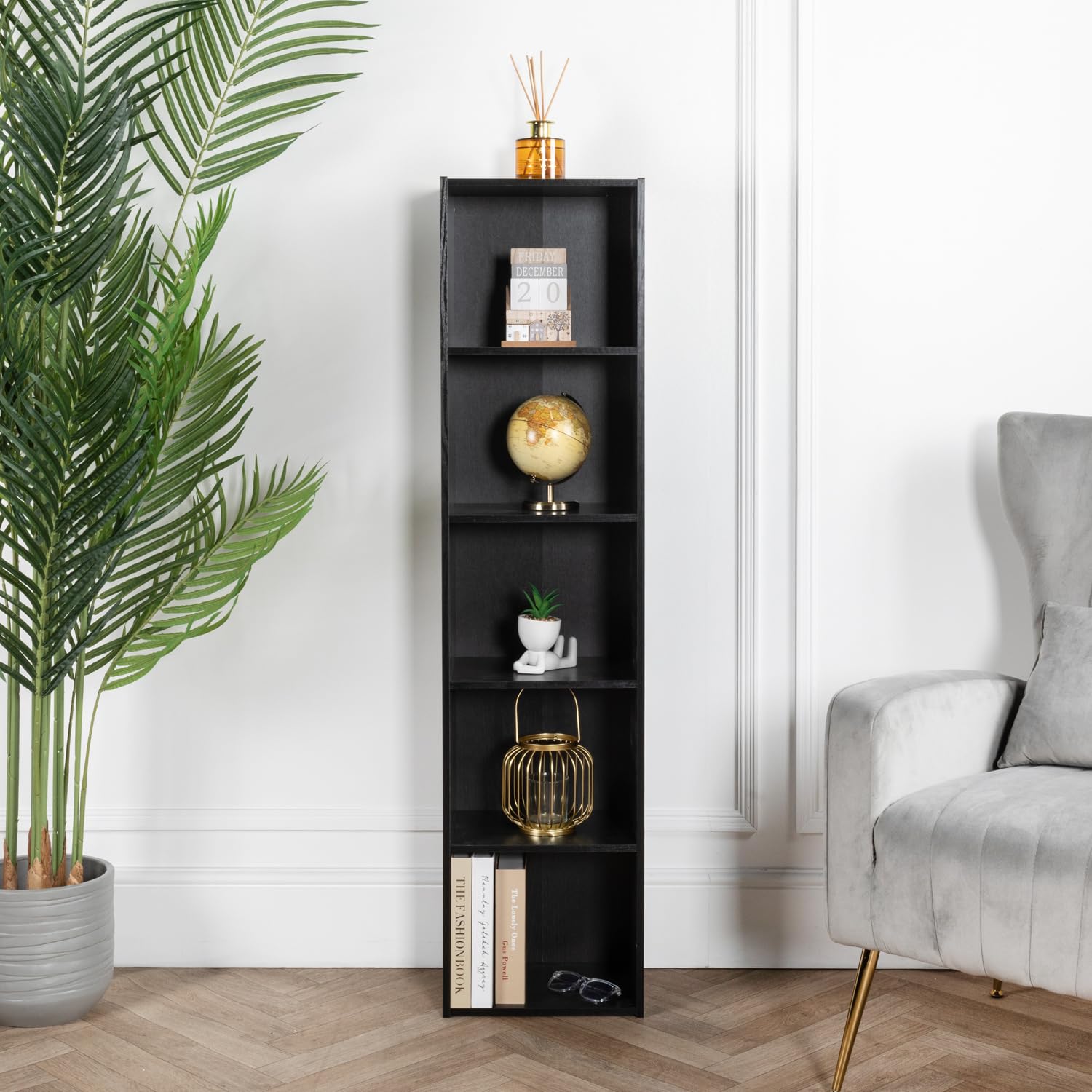 Cube Bookshelf Black Wooden Storage Organizer Wood Shelving Unit Open Bookcase Shelf For Home Living Room Office Bedroom Furniture (Black, 5 Tier)