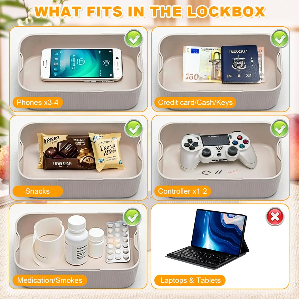 Caja de Seguridad con Temporizador, Timed Phone Lock Box con 2 Modos de Trabajo, Caja de Seguridad para Teléfono Móvil, Ideal para Teléfonos, Snacks, Medicinas y Control de Hábitos