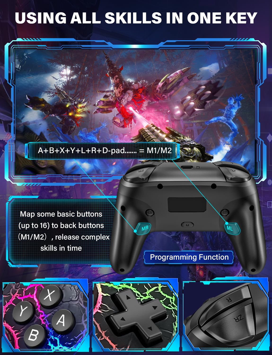 ZRZLMVP Switch Controller Wireless for Nintendo Switch/OLED/Lite/Switch 2, 1000mAh Rechargeable Pro Controllers with 9 Colors LED Light, Switch Remote Control Gamepad with Turbo, Vibration,6 Axis Gyro 5 71mGYfBCTiL. SL1500