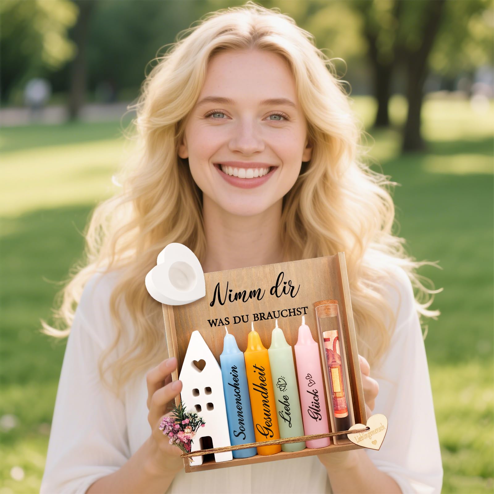 TUZELIYA Geschenke für Frauen Beste Freundin Geschenk | Lieblingsmensch | Perfekte Kerzen Geschenkset mit Kerzenständer | Geschenke Mama Schwester Kollegin | Geburtstagsgeschenk | Handgefertigt