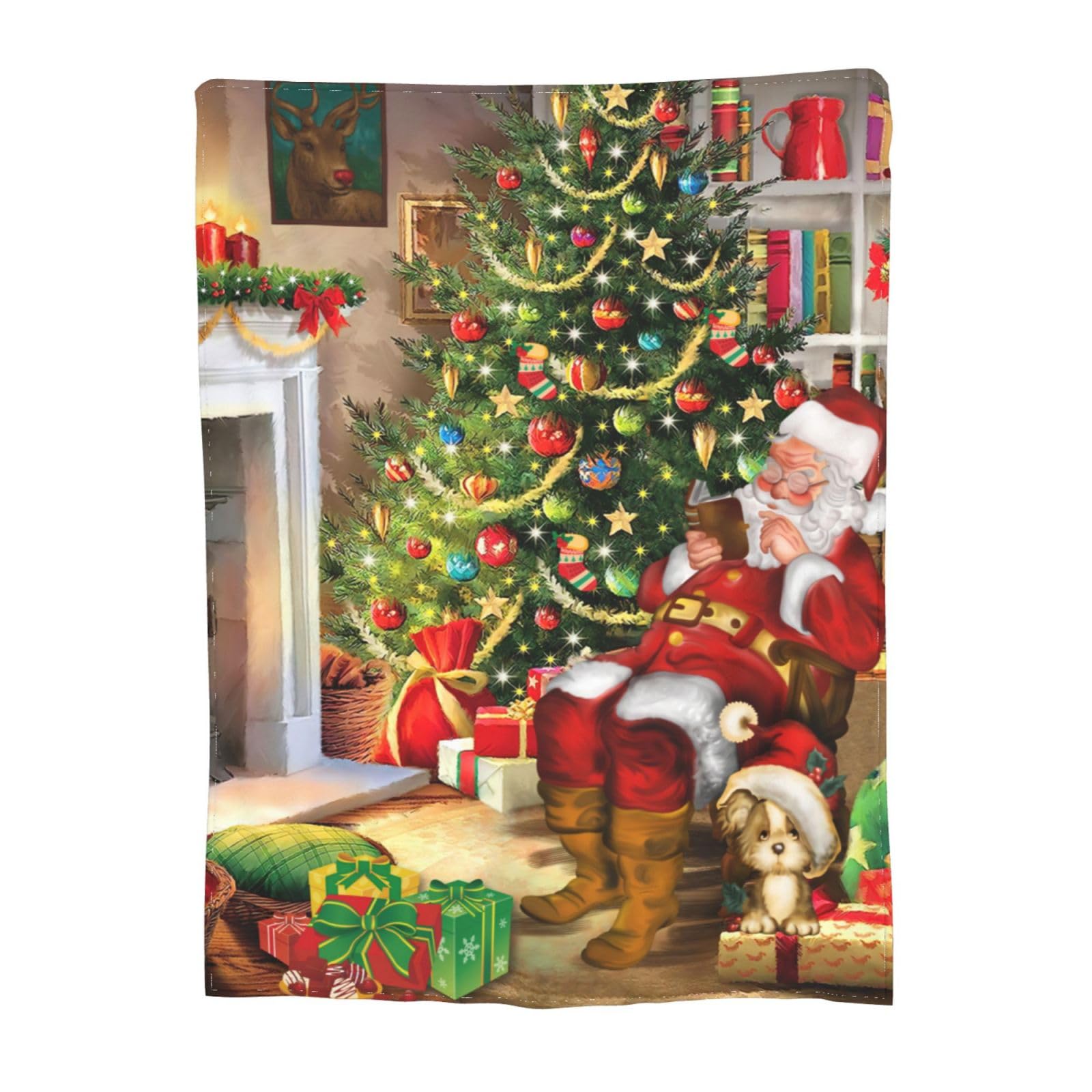 Newhomestyle Xmas Santa Claus Super Soft Blanket, Anti-pilling Christmas Flannel Fleece Blankrt, Queen Size Lightweight Warm Bed Throw Blanket for Couch Bed Sofa All Season Use 150X200 cm