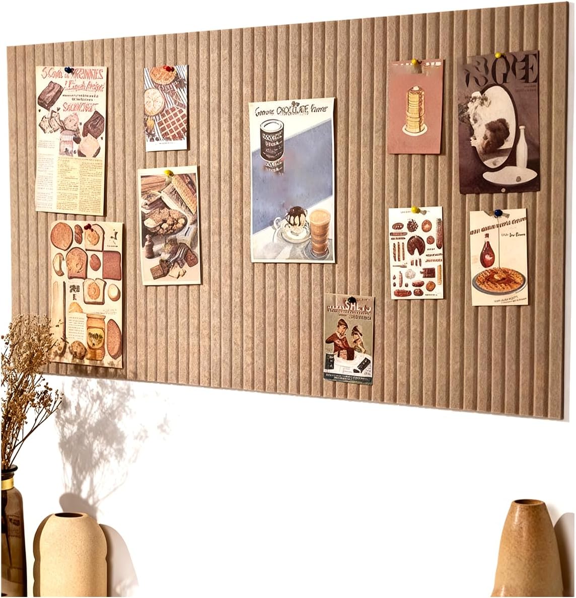 48x32 inches Large Bulletin Board, Decorative Felt Pin Board, 0.35“ Thick Foldable Photo Display Board with Self-Adhesive Tape, Vision Board for School Home Kitchen Office Walls - Dark Camel