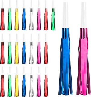24-Pack Mixcolor Gold Metallic Fringed Party Horns for New Year's Eve 2025