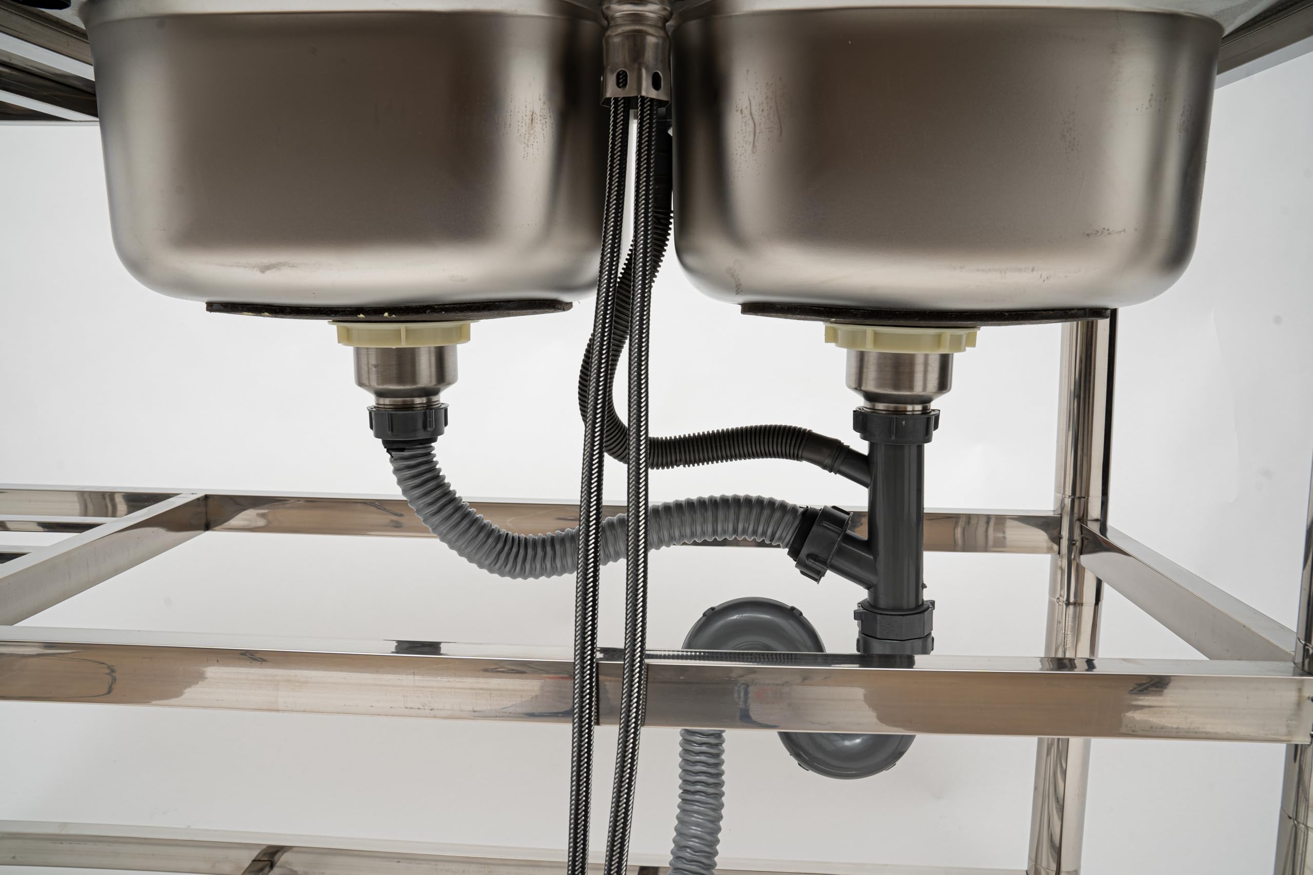 Lavello Portatile in Acciaio Inox, Lavabo Freestanding con 2 Vasche, Sink Cucina da Esterno con Ripiani, Lavandino da Campeggio per Camper con Rubinetto 360°,Capacità di Carico di 100kg