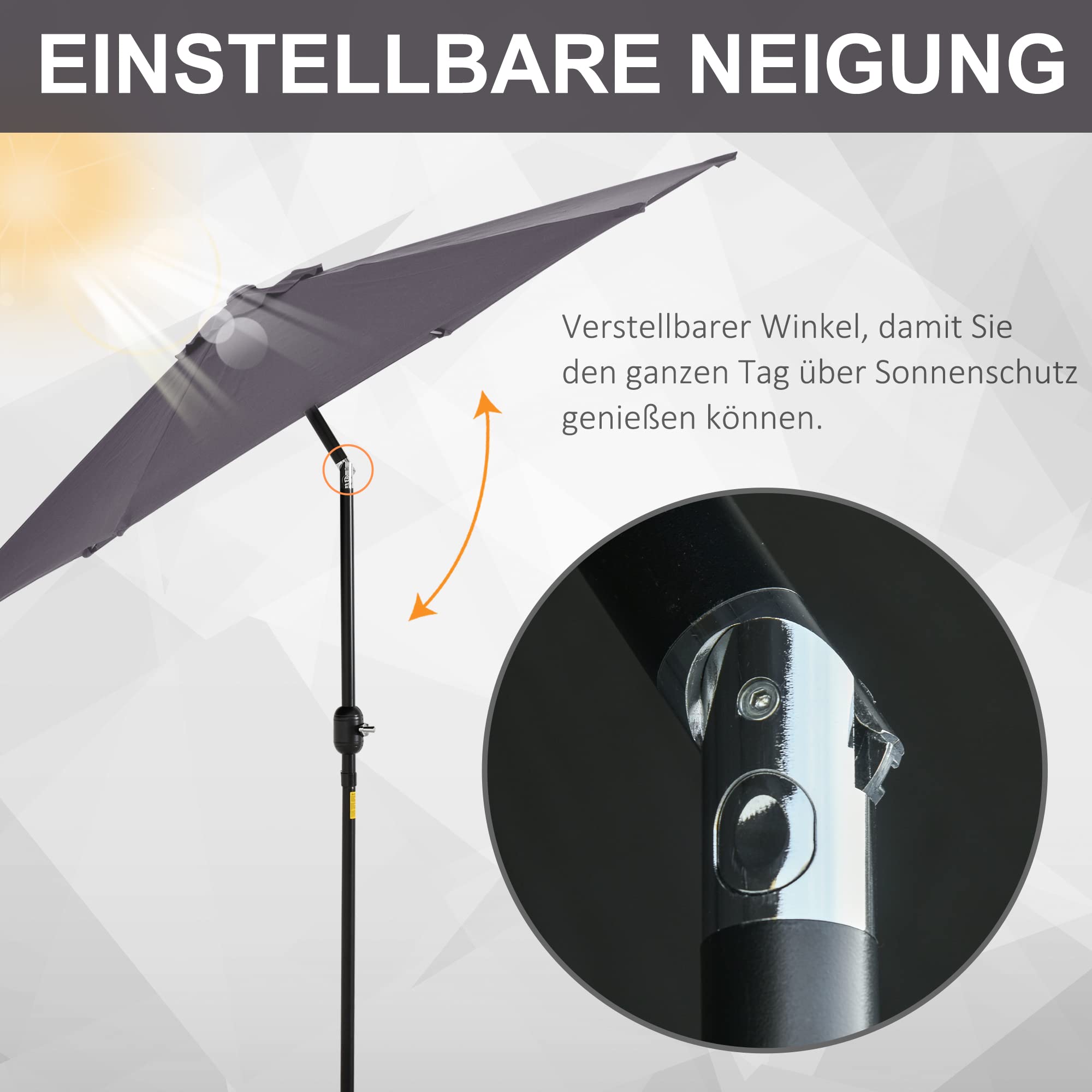 Outsunny Sonnenschirm Knickschirm mit Handkurbel 2,6 x 2,35 m