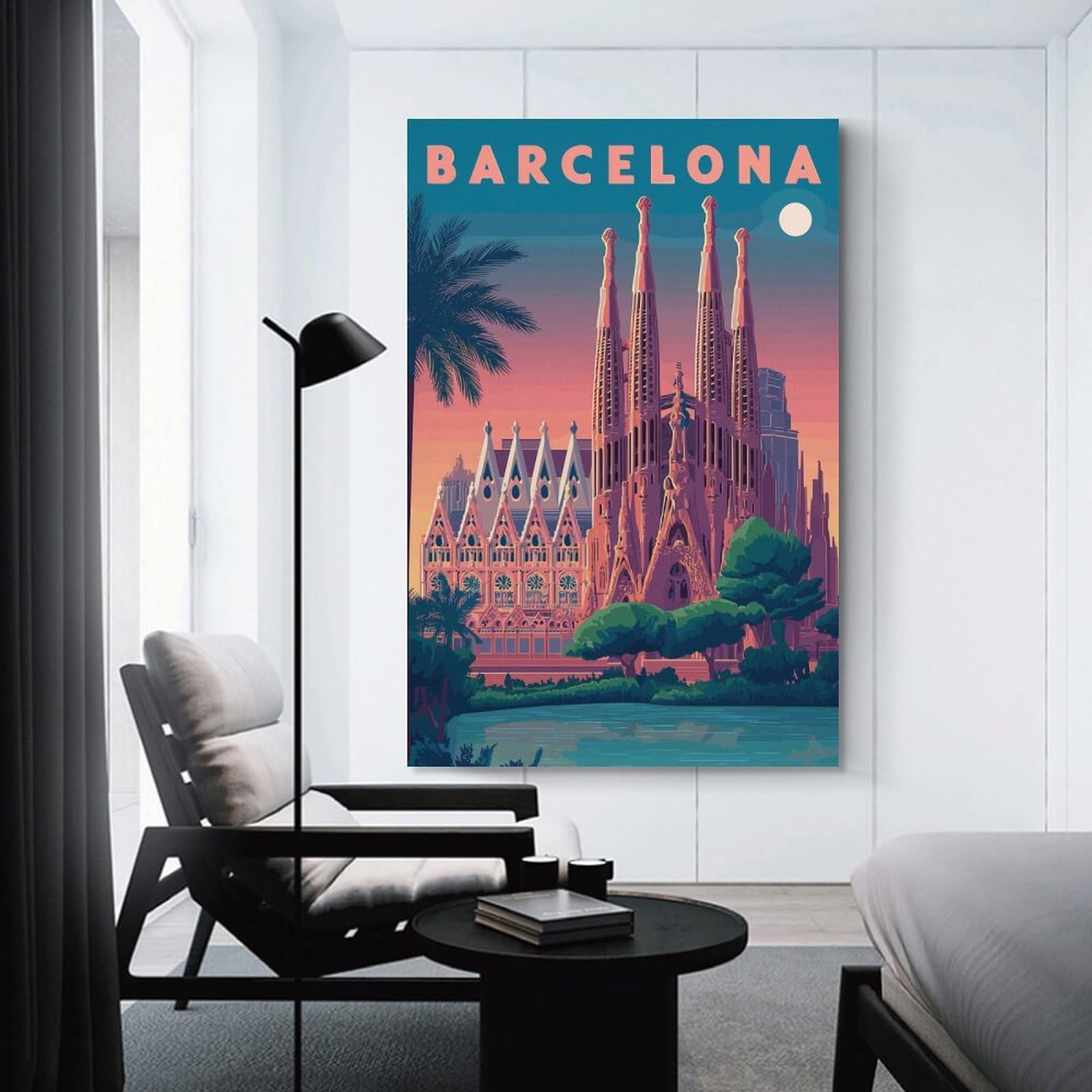 Junmoney Decorative Canvas Print Barcelona Sagrada Familia Travel, 24x36inch(60x90cm), for Entrance Spaces, Stair Walls Or Halls, A Neat Decor Update for Hallways