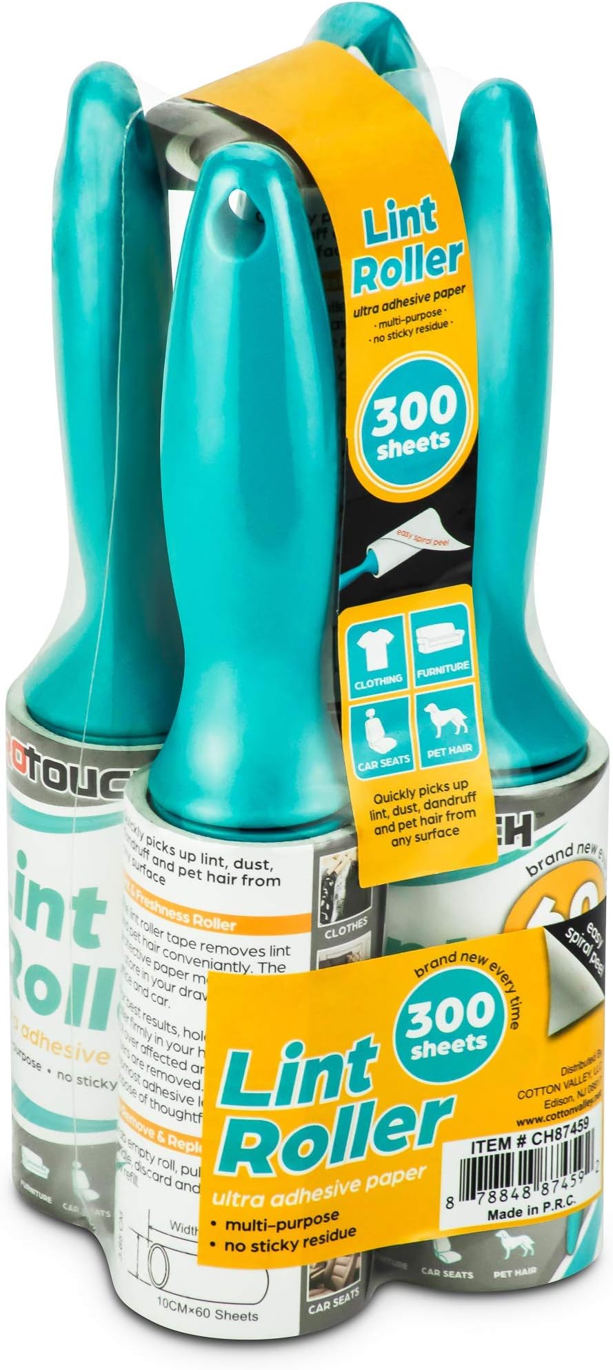 DecorRack Lint Rollers with Extra Refill, Pet Hair Remover, 300 Extra Sticky Sheets